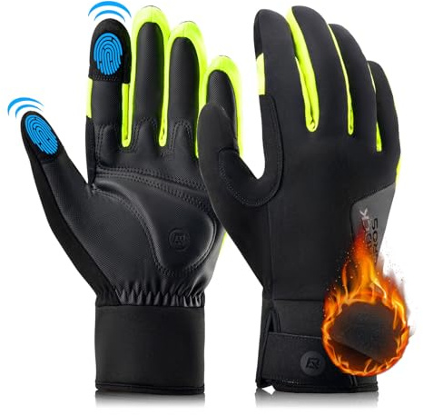 ROCKBROS Guanti Invernali da Ciclismo Antivento, Guanti Lunghi Caldi Traspiranti, Touch Screen Sensibili, Guanti Sportivi Uomo Donna, Antiurti con Spugna, per Bicicletta, Ebike, Arrampicata, Sci