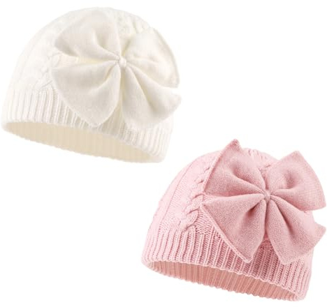 XIAOHAWANG Baby Mütze Mädchen Strickmütze Kinder Wintermütze Warm Kindermützen Mit Schleife