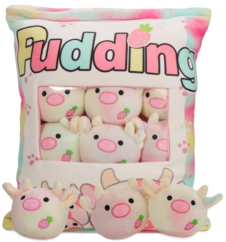 HXPLN Kuh Plüsch Kissen, Abnehmbares Spielzeug, Pudding Kuh Kuscheltier Kissen, Tasche mit Kuh Plüsch, Niedliche Kuh Dekoration Geschenk für Jugendliche, Mädchen, Kinder (6 Buntes Vieh)