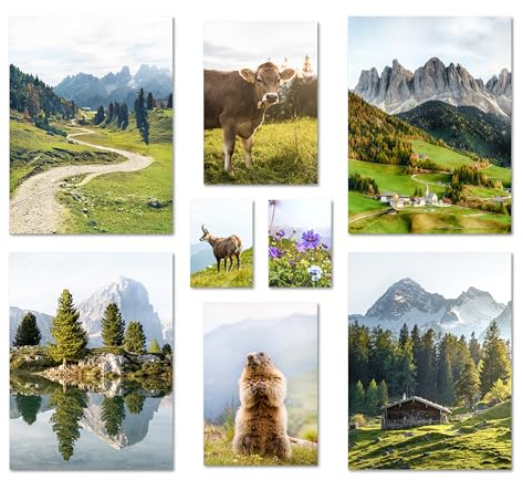 ARTFAVES® Set di poster - In montagna - decorazione da parete in più parti Soggiorno e camera da letto - 8 quadri da parete moderni Decorazione primaverile, decorazione Alpi - senza cornice