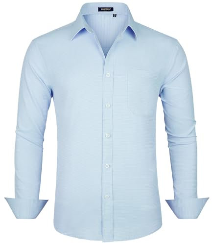 HISDERN Mens Sky Blue Long Sleeve Shirt Button Down Dress Shirt Formal Business Casual with Chest Pocket Regular Fit M