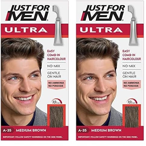 Just for Men Ultra Medium Brown Hair Colour Dye For Short Hair, Comb Away The Greys – A35 (Pack of 2)