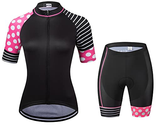 Dam svart rosa kortärmad cykeltröja set cykelkläder cykelkläder snabbtorkande XS-4XL, 1, S
