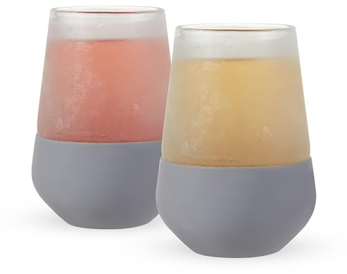 Host Wine Freeze Cooling Cups, Freezer Cups for Drinks, Insulated Tumblers Cool Wine Glasses Set of 2, 8.5oz in Gray