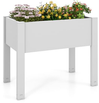 RELAX4LIFE Hochbeet 53L, Gartenbeet aus Kunststoff, Pflanzbeet mit Wasserstandsanzeige & Ablauflöchern, Anzuchtbeet mit Füßen, Kräuterbeet für Garten Balkon Terrasse, 76x45x61cm (Weiß)