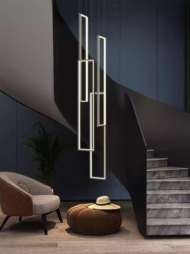 ACMHNC LED Pendelleuchte, Modern Pendelleuchte Treppenhaus Hoehenverstellbar, 4-Flammig Treppenhaus Hängelampe aus Aluminium, Minimalistisch Treppe Hängeleuchte,60 X 20 cm,Warmweiße