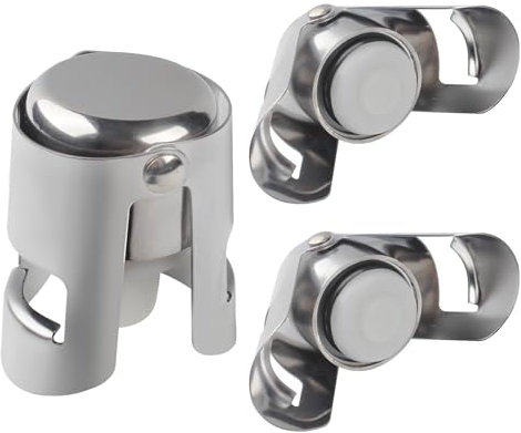 3Pezzi Tappo di Champagne in Metallo a Prova di Perdite, Tappo per Bottiglie di Vino Spumante in Acciaio Inossidabile, Tappo Salva Prosecco Riutilizzabile per Matrimonio Compleanno Regalo
