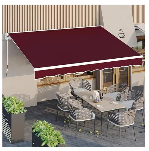 JMORCO Klemmmarkise Terrassenüberdachung for den Außenbereich, 10'×8' Manuell einziehbarer Sonnenschutz mit manueller Kurbel, Überdachungszelt zur Wandmontage(Wine Red)