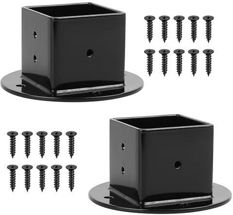2 Pcs Support Poteau Bois, Support de Poteau de Clôture, Support Poteau à Visser Carré 50x50 mm, Support de Fixation Ancrage pour Poteau Bois, Manchon de Sol pour Clôture Balançoire Pergola