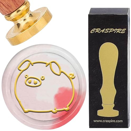 craspire Wachssiegelstempel Schwein Tier Siegelstempel Cartoon 25mm Abnehmbarer Kopf Aus Goldenem Messing Mit Retro Griff Aus Palisander Wachsstempel Für Erntedankfest Weihnachtsumschläge