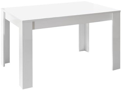 AltoBuy OTELLO - Table Repas Extensible Blanc Laqué Brillant Plateau Aspect Béton