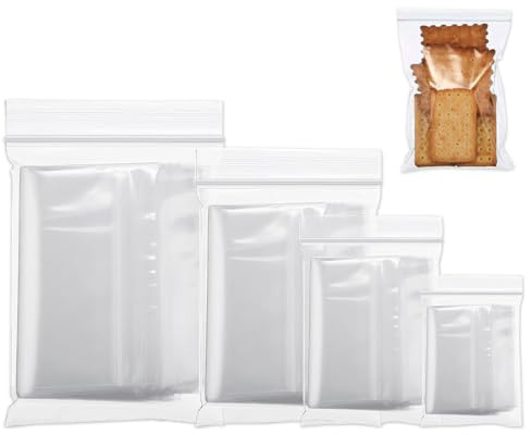 400 Bolsas Zip de Cierre Hermetico, Transparentes y Reutilizables - Bolsas de Plástico para Almacenamiento, Joyería, Manualidades - 4 Tamaños