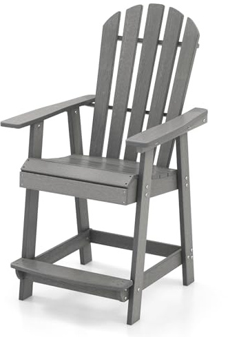 GIANTEX Adirondack stol hög med fotstöd, barnstol, trädgårdsstol, balkongstol väderbeständig av HDPE, barstol med armstöd och lamellerat säte och ryggstöd, utomhus Adirondack-stol 70 x 85 x 119 cm