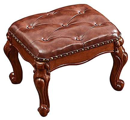 Antike Holz-Fußhocker, Ottomane für Ruhefüße, quadratischer Lederfußstütze, Hocker unter dem Schreibtisch, einfache Montage und komfortables Design