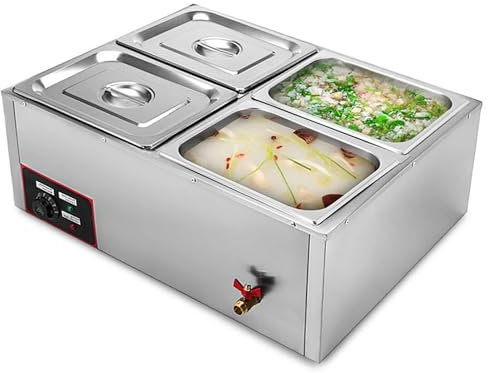 Scaldavivande Elettrico, Scaldavivande a Buffet Tavolo a Vapore,Scaldavivande Elettrico in Acciaio Inossidabile da 1500 W Controllo della Temperatura con Coperchi,Intervallo di Temperatura 30-110 ° C