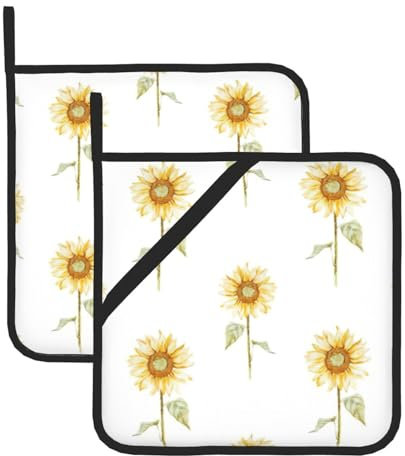 Set di 2 presine da cucina con stampa di girasoli in fiore, per donne e uomini, per cucinare al forno a microonde
