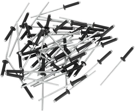 Partuto 50 Pcs Dome Head Large Flange Blind Rivets Aluminum Black Silver Tone 2.4mm Grip Diameter 10mm Grip Length 5mm Flange Diameter