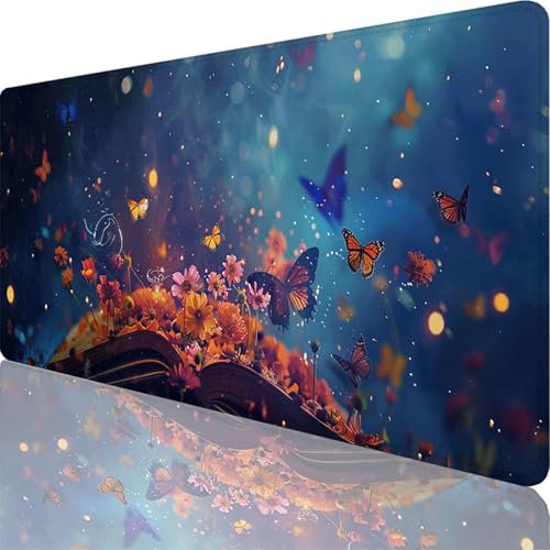 Tapis de Souris Gamer 1200 x 600 x 3 mm, Grand Tapis de Souris Bleu, Papillon Mouse Pad Imperméable et Antidérapant, Multifonction Grand Sous Main Bureau pour Clavier et Souris, Gamer Decoration 72-Di