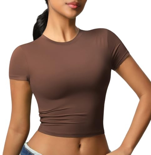 JTSONN Camiseta Deportiva de Manga Corta para Mujer Transpirable Camisa Funcional Camiseta para Correr Camisa de Compresión Cuello Redondo Yoga Fitness Workout Gym Running Crop Top