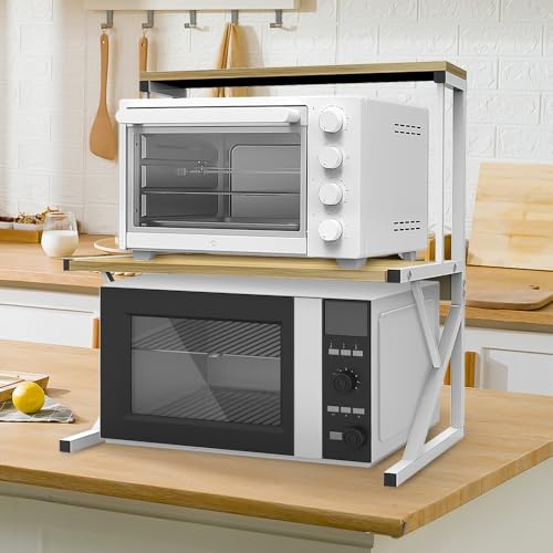 LIUNNCC 2&3 Niveaux Support de Four à Micro-Ondes,Etagere Rangement Cuisine Four à Micro Ondes,Support de Four à Micro-Ondes, étagere Cuisine Micro Onde,Meuble Micro Onde (65 * 54 * 30cm（Jaune）)