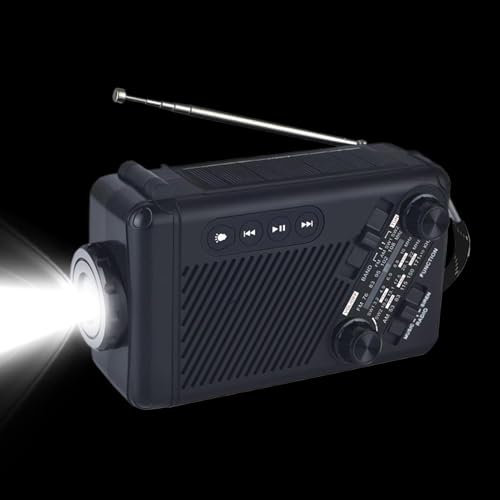 Radio De Manivela - Sintonización Am/FM/SW con Energía Solar Y Manivela | Reproductor Impermeable Linterna para Supervivencia Senderismo Tormentas Acampada Playa Y Trabajo
