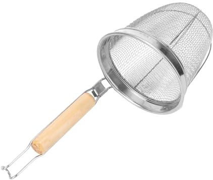 VALICLUD Colador De Acero Inoxidable Con Malla Fina Para Pasta y Dumplings Resistente Al Calor Mango De Madera Antitérmico Cesta Profunda Para Escurrir y Cocinar Para Cocina Doméstica