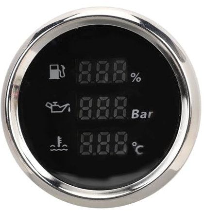 Medidor de Aceite de Caza, Medidor Temperatura del Agua del Bote para Motocicletas (Bisel plateado con esfera negra)
