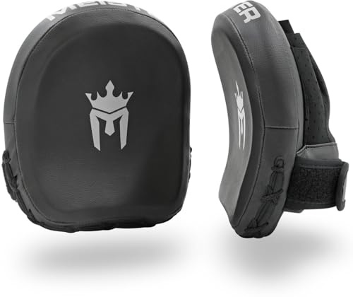 Meister 3D Armor Padded Target Mitts - Curved Micro Focus Pads for Boxing & MMA - Black