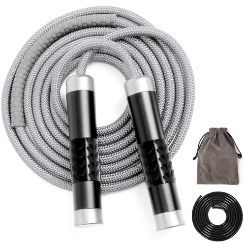 Reedvales 1LB Weighted Jump Ropes for fitness Women Men, Aluminum Handles for MMA, Boxing, CrossFit, Weight-loss Workouts, Tangle-Free Ball Bearing Rapid Speed Skipping Jump Rope with Adjustable 9mm Cotton & PVC Cord, Black
