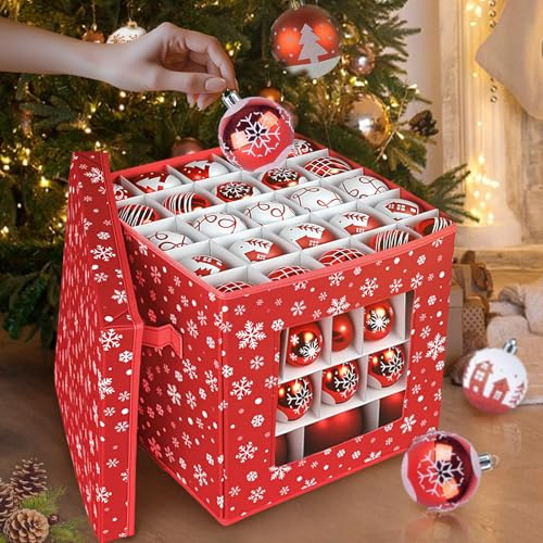 Shyllin Aufbewahrungsbox für Weihnachtsschmuck, Weihnachtskugel Aufbewahrungsbox, Weihnachtskugeln Box, 64 Fächer, geeignet für Weihnachtskugeln, Ornamente, Kleidungsaufbewahrung,30 x 30 cm
