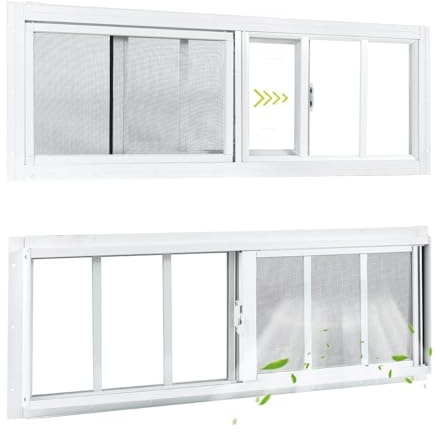 COLORPAPA 2 Pack Shed Windows, 10x35 Sliding Windows, Transom Window with Tempered Glass for Shed, Chicken Coop, Playhouse, Household, Garage, Barns (White)