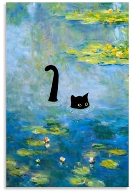 Nestemfo Monet Katze, Wasserlilie, Poster, Leinwand, Kunst, Gemälde, Büro, Zuhause, Wanddekoration, 30 x 45 cm