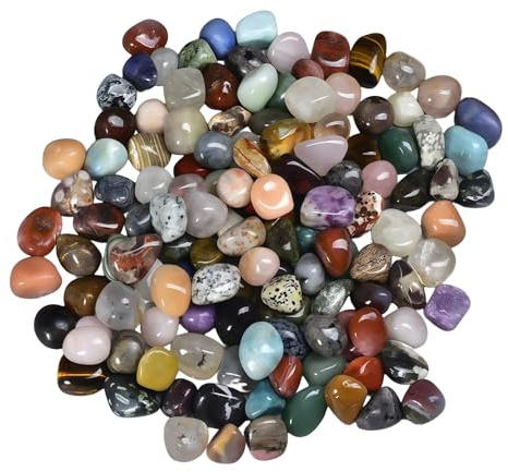 Set di gemme colorate, mix di vere pietre preziose, molti tipi di pietre naturali burattate, grandi 2-3 cm, pietre colorate, 400 g, pietre portafortuna per la caccia al tesoro, decorazione della casa