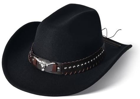 Willheoy Unisex Cowboyhut Schwarz Herren Cowgirl Kostüm Damen mit Band Werternhut Cowboyhut Fasching