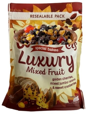 Mixed Dried Fruits 350g, Golden Cherries, Mixed Jumbo Raisins, Sweet Cranberries, Perfect for Vegan Baking & Cooking