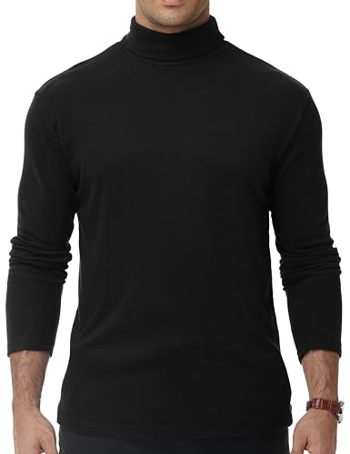 Men's Turtleneck Thermal Tops Long Sleeve Basic Layer Roll Neck Vest Soft Fleece Like Fabric Undershirt Black Size L