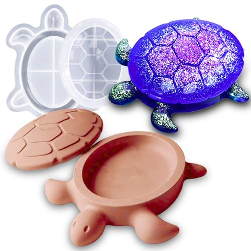 Japleed Schildkrötenbox Harzform mit Deckel, 3D-Meerestier-Aufbewahrungsbehälter, Silikonharz-Gussformen, einzigartige Meeresschildkröte, Schmuck, Schmuckhalter, Süßigkeitenglas, Epoxidharz, Beton