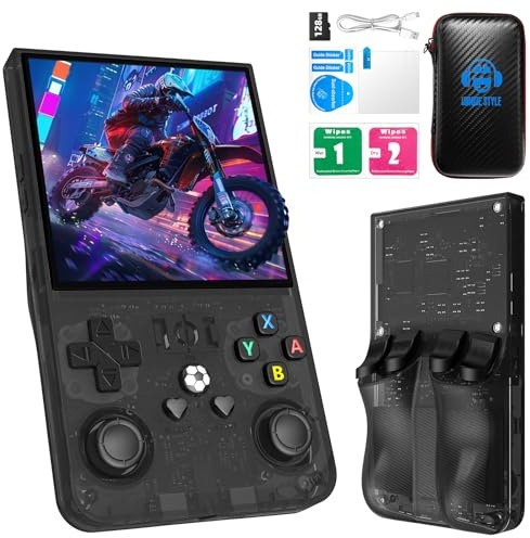 R36MAX Retro-Handheld-Spielekonsole mit Open-Source-Linux-System, 128 GB TF-Karte, integriertes 22.000+ klassisches Videospiel, tragbare Spielekonsole mit 4-Zoll-IPS-HD-Bildschirm und 4000-mAh-Akku