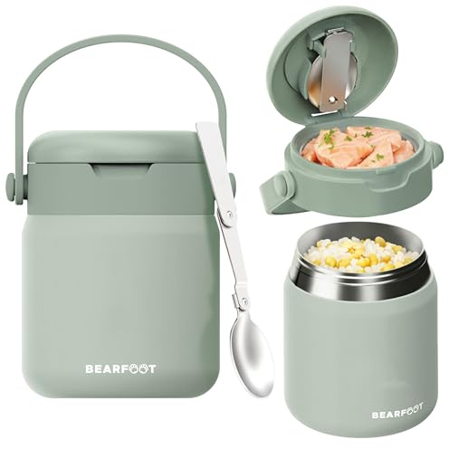 BEARFOOT Kinder Thermobehälter Edelstahl 500ml, BPA-frei (Grün)