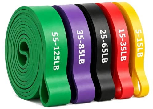 Bandas Elasticas Musculacion, 5 Gomas de Resistencia, Cintas Ejercicios | Resistance Bands para Dominadas, Entrenamiento de Fuerza, Yoga, Pilates, Estiramientos, Fitness en Casa con Bolsa