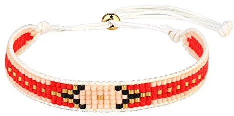 KELITCH Wachs Seil Wrap Armbänder DIY Handmade Multi-Muster Perle Perlen Neue Freundschaft Armbänder Frauen/Mädchen Geschenk (Rot 03G)
