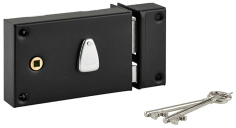 THIRARD - Serrure Horizontale en Applique à Clé à Fouillot pour Portail - Droite - Axe 56 mm - 140 x 82 mm - Noir - 2 Clés - Coffre et Gâche Acier Cambré - Mécanisme à 6 Gorges