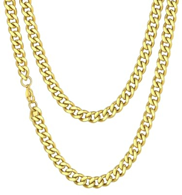 Richsteel 6mm breit 71cm Kette goldene Halskette herren Männer Panzerkette Halskette Punk Partnerkette Freundschaftskette für Model Sänger