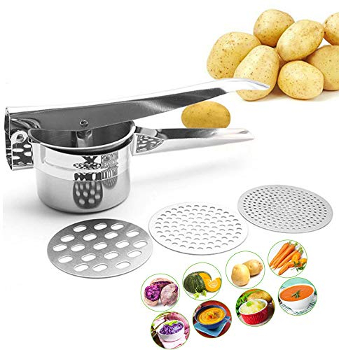 Nuluxi Rostfreier Edelstahl Kartoffelpresse Kartoffel Spätzlepressen Edelstahl Kartoffel Masher Ricer Küchenhelfer und Kochzubehör Geeignet für Cremiges Kartoffelpüree Kartoffelbrei Gemüse und Früchte