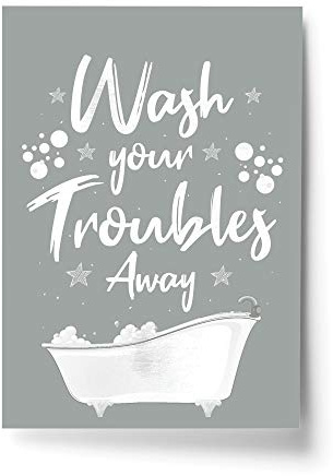 RED OCEAN Framed Grey Bathroom Print Funny Filthy Animal Bathroom Sign Wall Art Home Decor (A4 Print Only - Troubles Away Grey Bathroom)