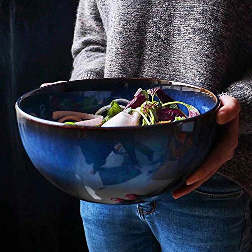 AILZNN 23cm / 9in Ensaladera Grande, Ensalada De Frutas Tazón De Cerámica Tazón De Sopa De Cerámica para Restaurante Regalo De Decoración para El Hogar (Azul 2.4l)