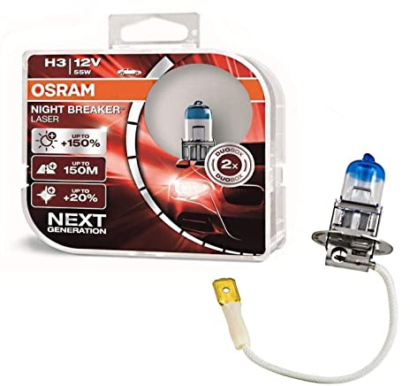 2x H3 55W 12V Night Breaker Laser Next Generation 64151NL-HCB Weiß Ersatz Halogen Birne für Scheinwerfer, Fernlicht, Nebelleuchte vorne - E-geprüft
