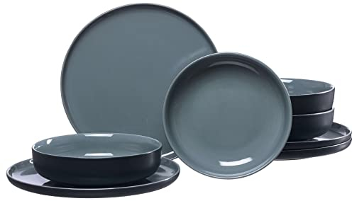 Ritzenhoff & Breker Tafelservice Jasper, 8-teilig, Schwarz, Steinzeug, Speiseteller und Suppenschalen für 4 Personen