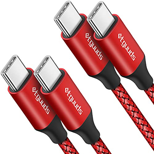 etguuds Cable USB C a USB C 2Pack 1m, 60W PD Carga Rapida Nylon Trenzado | Cable Cargador USB Tipo C para iPhone 17 16 15 Pro Galaxy S26+ S25 S23, Macbook iPad Pro/Air, Pixel, Huawei (Rojo)