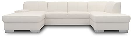 DOMO. collection Wohnlandschaft Star, U-Form Sofa mit Chromfuß, weiß | Longchair links mit klassischem Design, elegante Wohnlandschaft in U-Form mit Chromfuß, 150 x 304 x 150 cm (BxTxH)